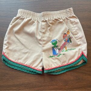 Vintage Sesame Street 90s Muppets Oscar The Grouch Bert Ernie Tan Fabric Shorts